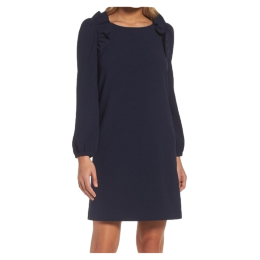 Chelsea28 Navy Ruffled Long Sleeve Mini Dress-Size 6